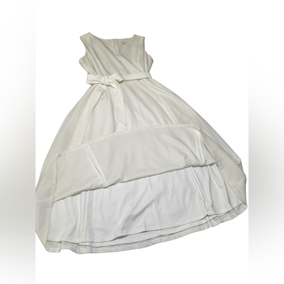 Calvin Klein V-Neck A-Line Midi Dress with Tie Belt Off-White color - size 14 - Picture 12 of 13